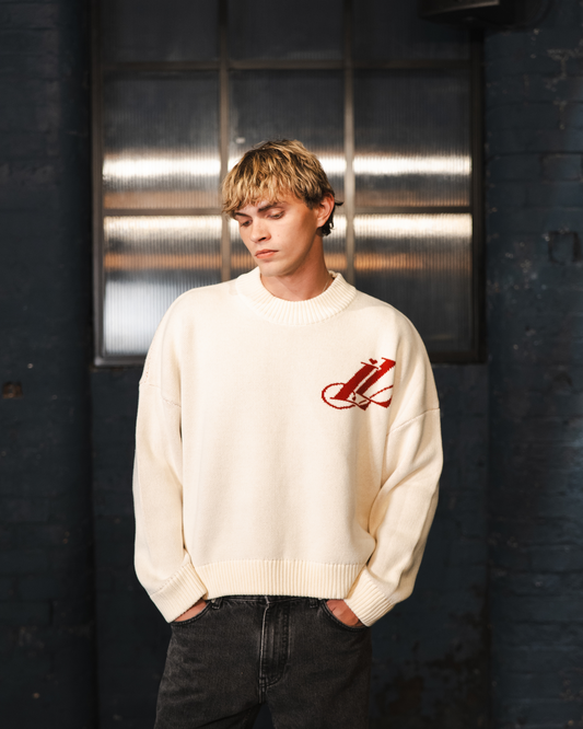 The Cream and Red Knit.