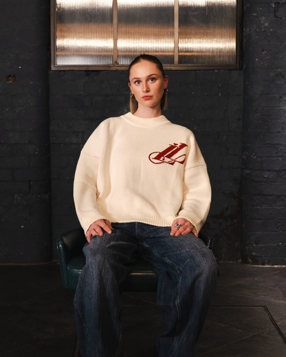 The Cream and Red Knit.